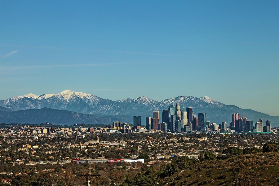 Los Angeles Skyline And Snow Capped Mt. Baldy Photograph By Peter ...