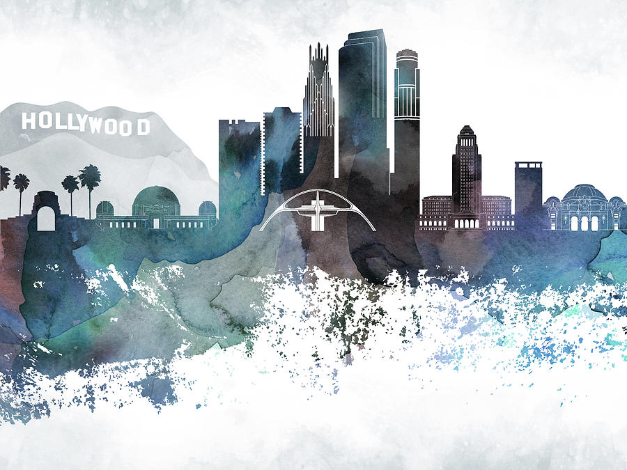 Los Angeles Bluish Style Skyline Digital Art by Chara - Fine Art America