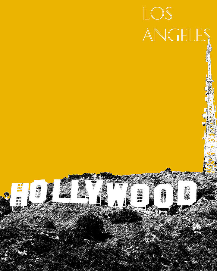 Architecture Digital Art - Los Angeles Skyline Hollywood - Gold by DB Artist