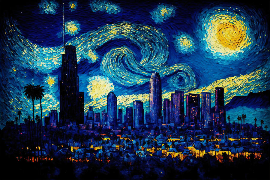 Los Angeles Skyline on Starry Night Digital Art by Kai Saarto