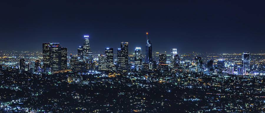 Los Angeles Skyline Panorama at Night Photograph by Gerry Richard - Pixels