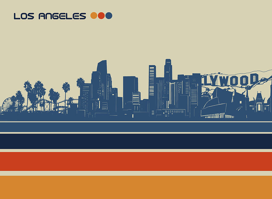 Los Angeles Digital Art - Los Angeles skyline retro 2 by Bekim M