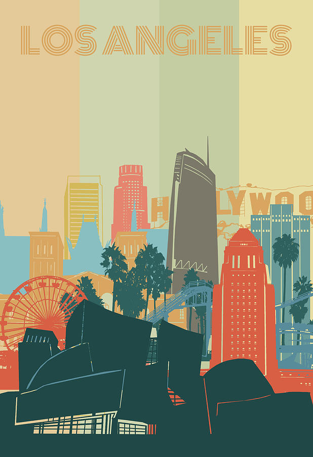 Los Angeles Skyline Vintage Digital Art by Bekim M - Fine Art America