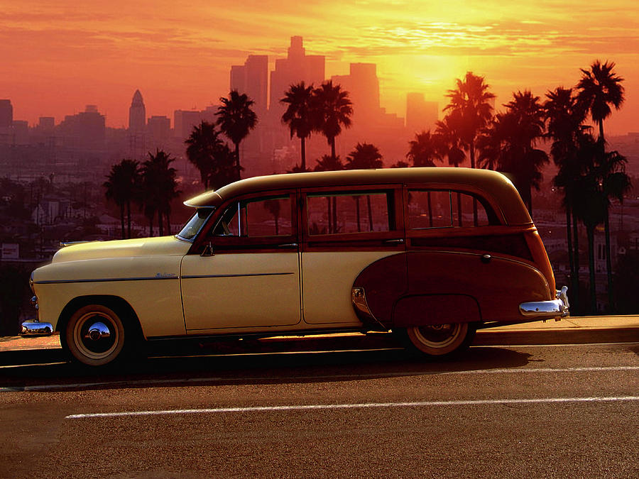 Vintage Chevrolet Woody Station Wagon With  Los Angeles Sunset Photograph by Larry Butterworth