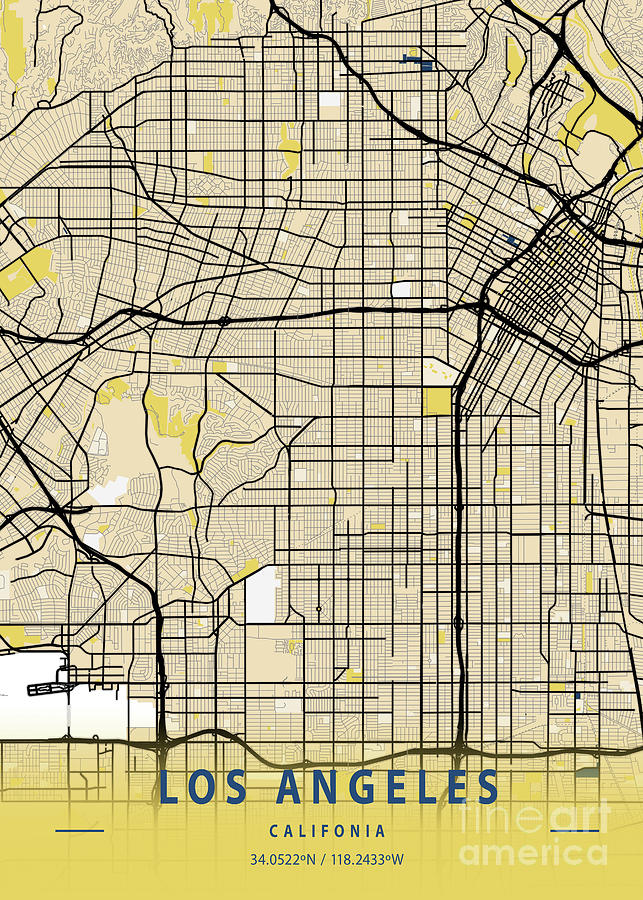 Los Angeles - United States Yellow City Map Digital Art by Tien Stencil ...