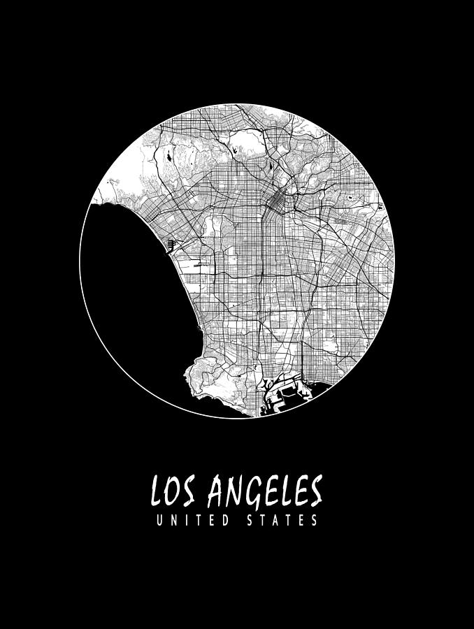 Los Angeles Lakers Digital Art - Los Angeles USA City Map - Full Moon by Lotus Leafal