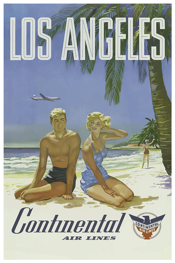 Los Angeles Vintage Travel Poster Continental Air Line Mixed Media by Movie Poster Prints