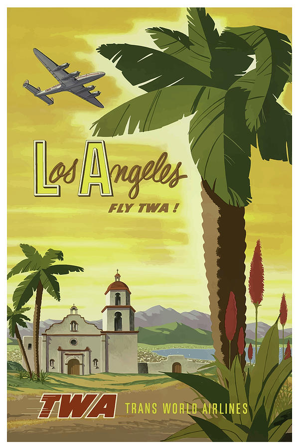 Los Angeles Vintage Travel Poster Fly T W A Mixed Media by Movie Poster Prints