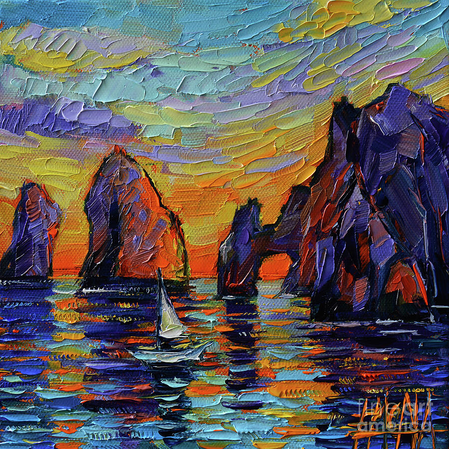 Sunset Painting - LOS CABOS, MEXICO - sunset view - commissioned  oil painting Mona Edulesco by Mona Edulesco