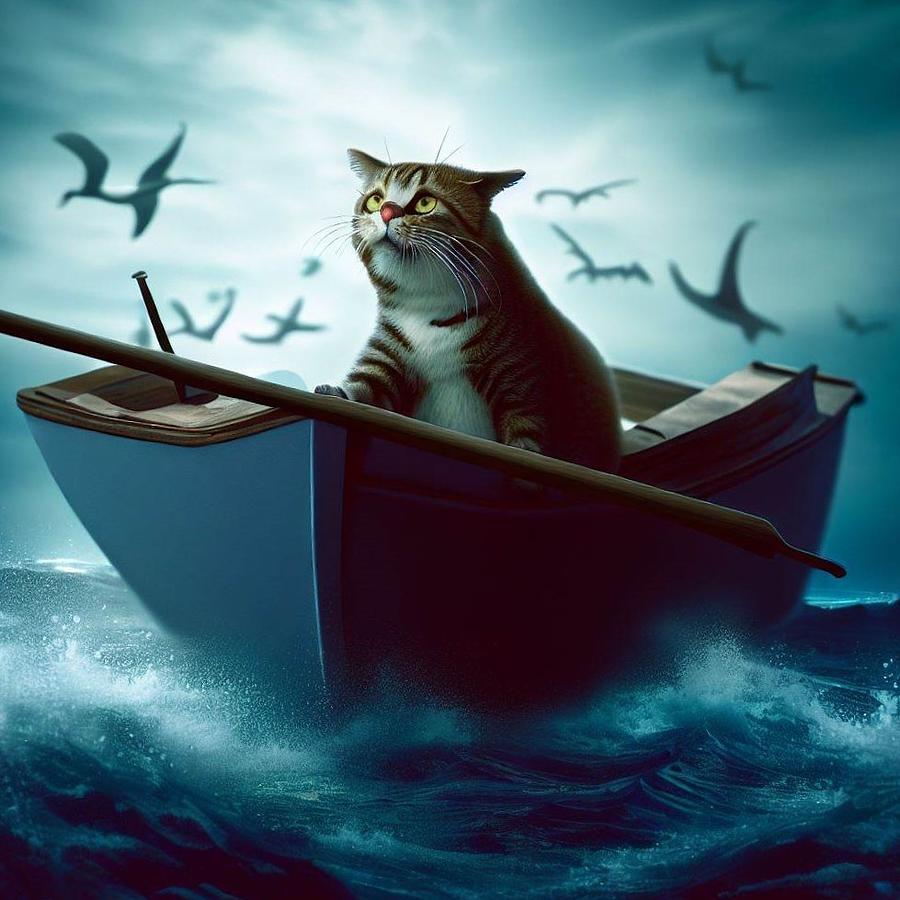 Lost at Sea Digital Art by Cats In Places