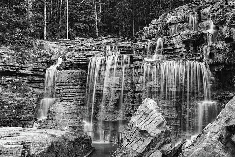 Lost Canyon Trail Falls At Top Of The Rock - Black and White Photograph by Gregory Ballos
