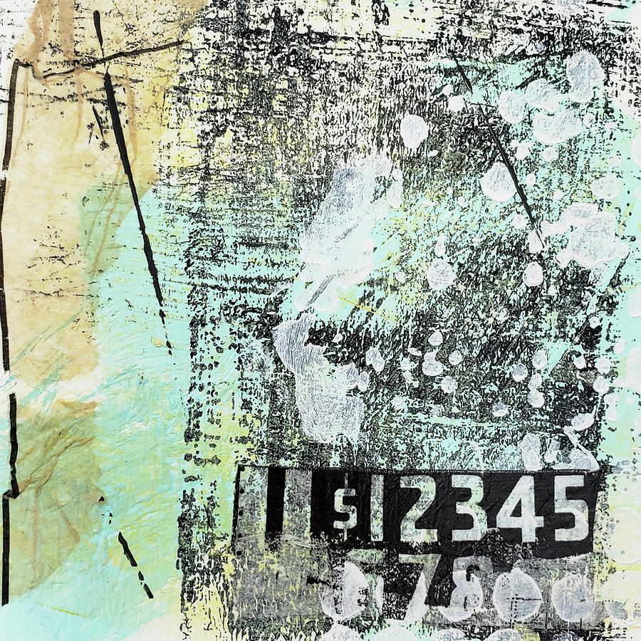 LOST COORDINATES Nautical Abstract Collage Painting Aqua Painting by Lynnie Lang