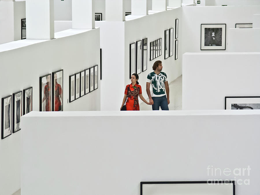 Lost In Art Girl In Red And Man Holding Hands Duo Exhibition Hall Architecture  Photograph by Tatiana Bogracheva