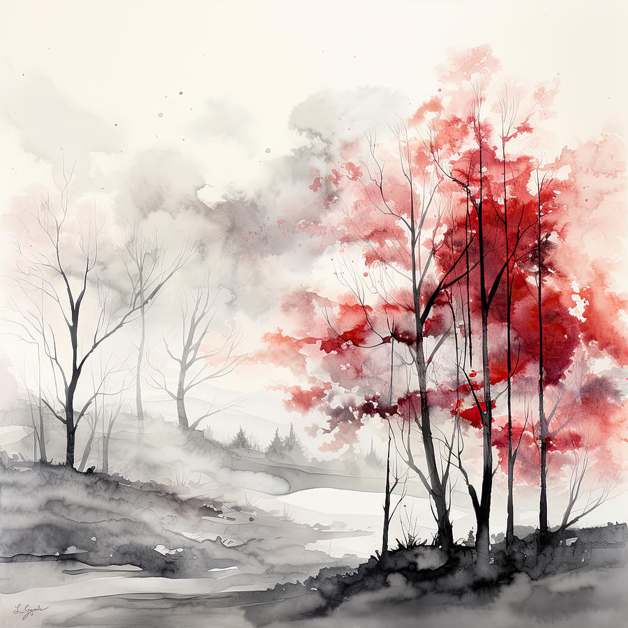 Lost In Autumn - Black And Red Landscapes Photograph
