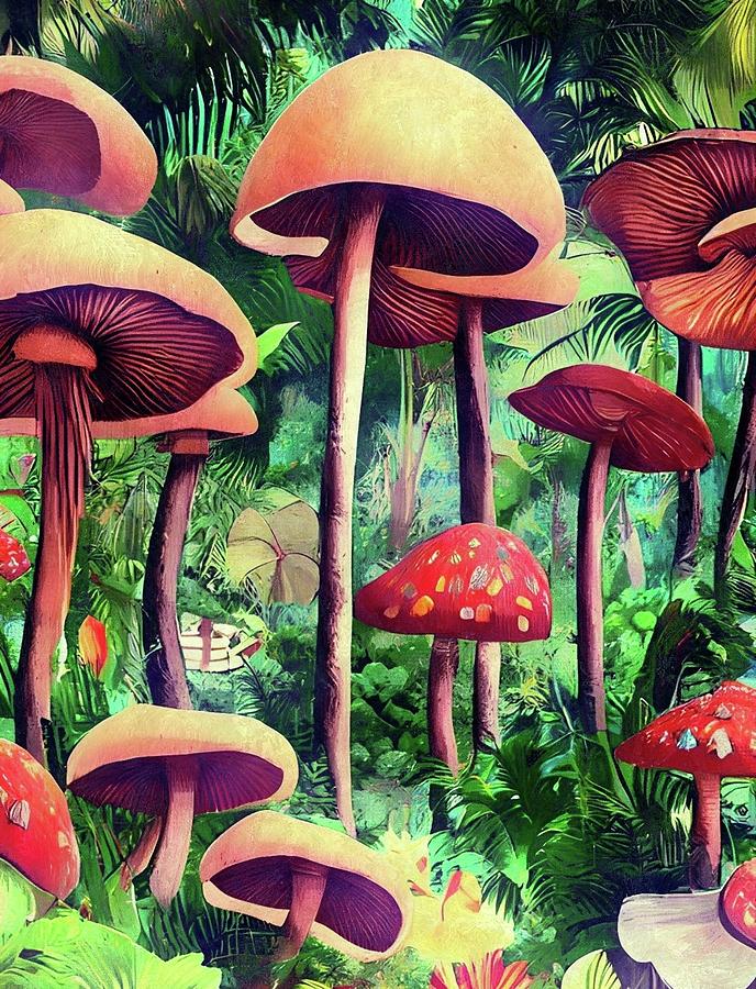 Lost in the Mushroom Forest  Digital Art by Ally White