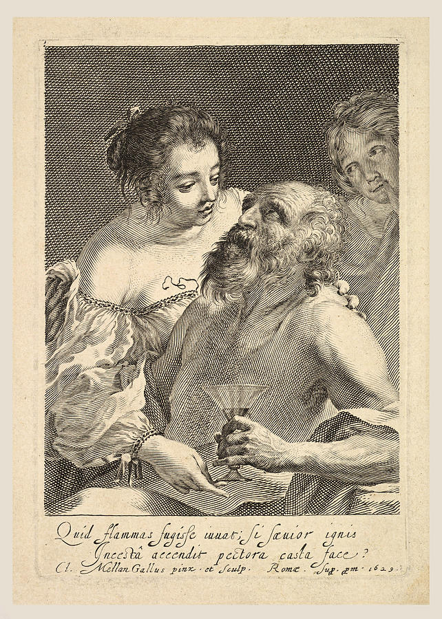 Lot and His Daughters  Drawing by Claude Mellan
