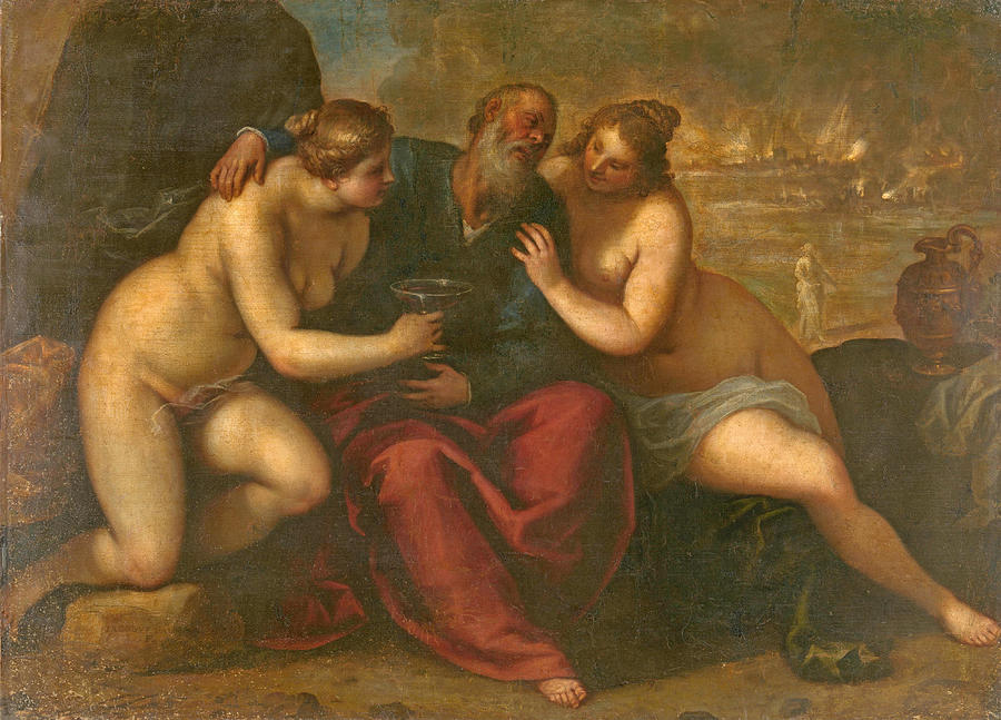 Lot and his Daughters Painting by Palma Il Giovane