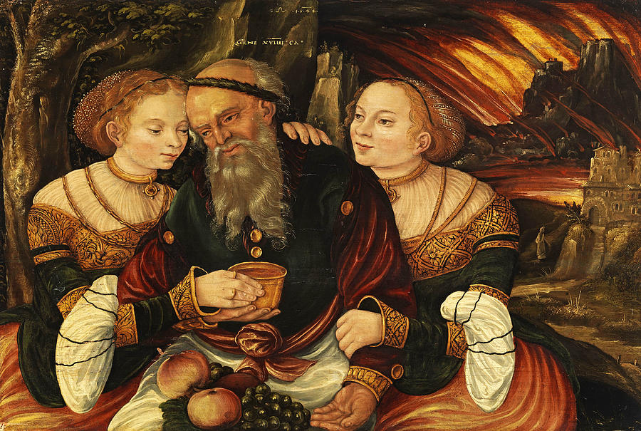 Lot and his daughters Painting by Workshop of Lucas Cranach the Younger