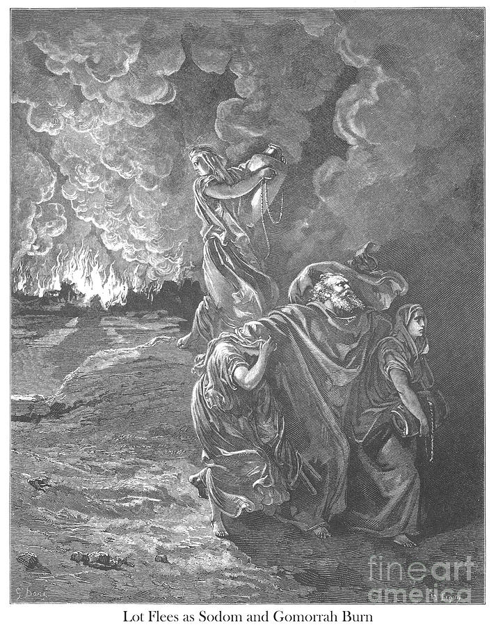 Lot flees as Sodom and Gomorrah burn by Gustave Dore v2 Photograph by Historic illustrations