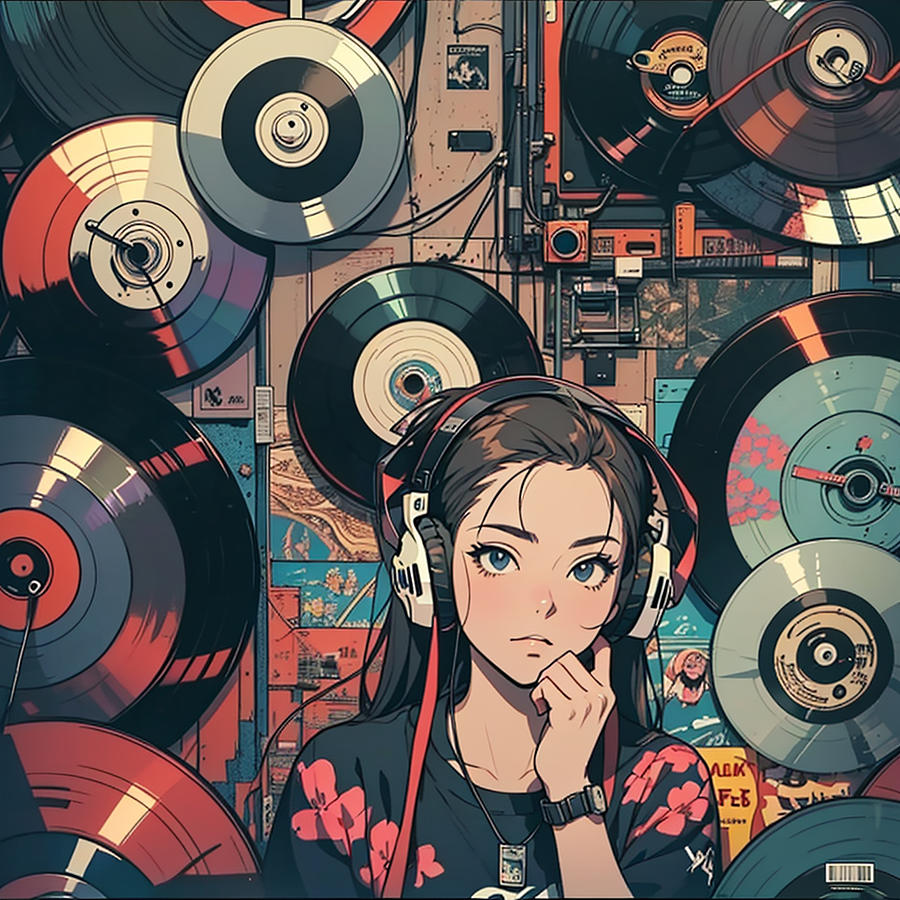 Vintage Digital Art - Lots Of Records And Women by Quik Digicon Art Club