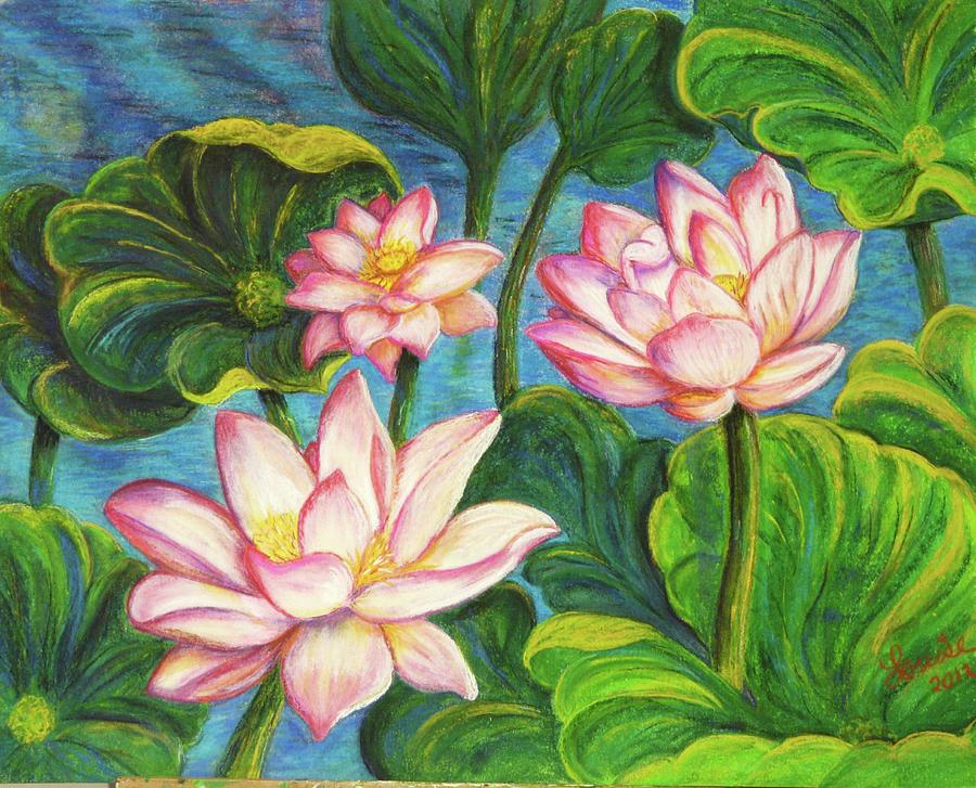 Lotus Blossoms Pastel by Louise Walden - Pixels