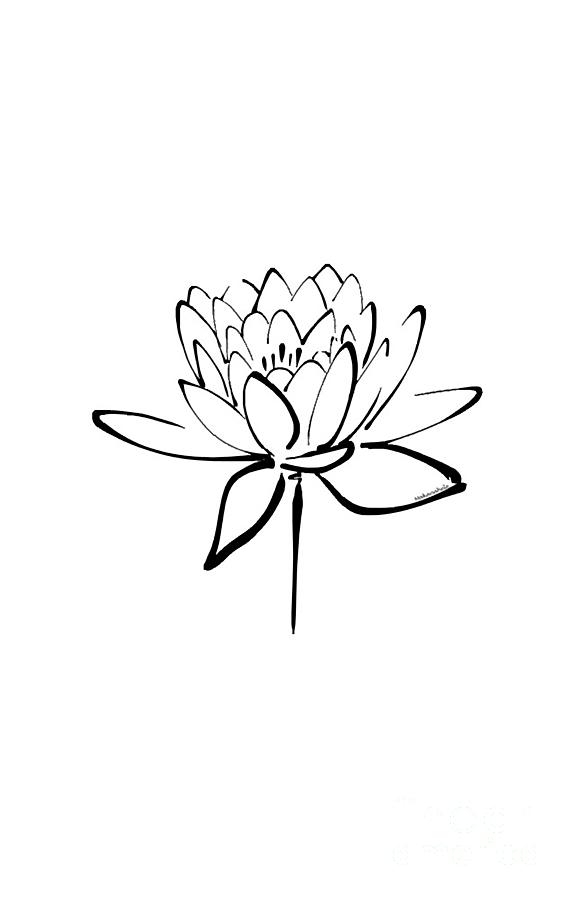 Lotus Flower Calligraphy Black Digital Art by Bui Thai