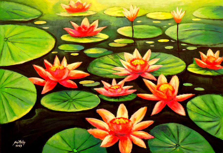 Lotus Flower Painting by Olaoluwa Smith