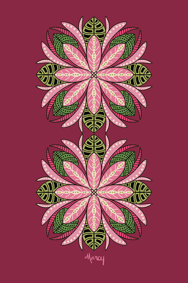 Lotus Flower on Maroon Background Painting by Marcy Brennan