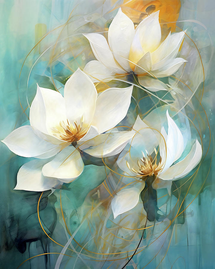 Lotus Flowers Abstract Mixed Media