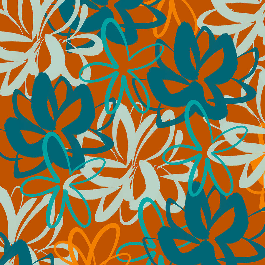 Lotus Garden Floral Abstract in Teal and Terracotta Rust Digital Art by ...