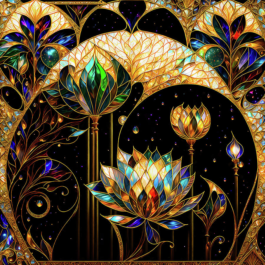 Lotus Land - Stained Glass Digital Art by Peggy Collins