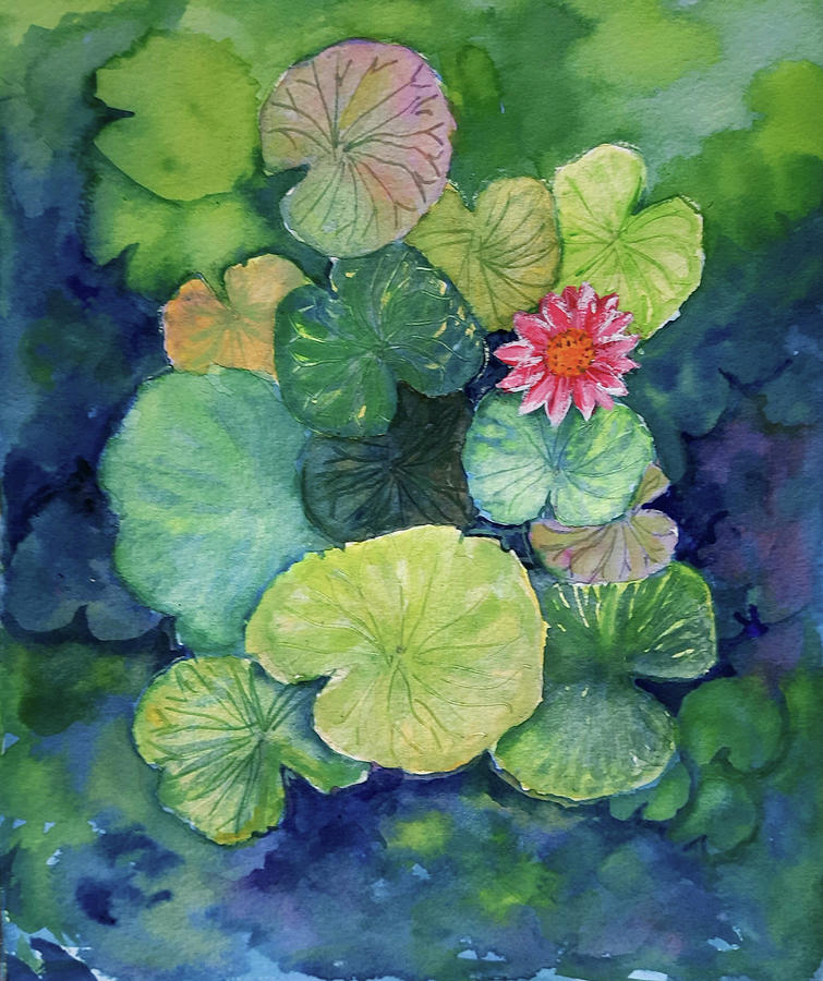 Lotus pond2 Painting by Asha Sudhaker Shenoy
