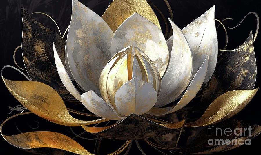 Lotus Silver And Gold Mixed Media