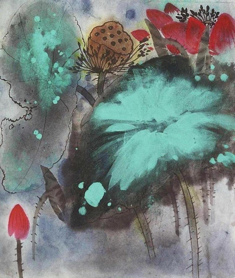 Lotus Splash Painting by Vina Yang
