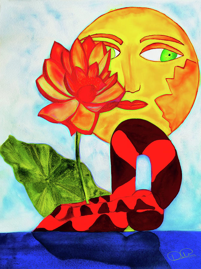 Flowers Still Life Painting - Lotus Sun and Pose by Dee Browning