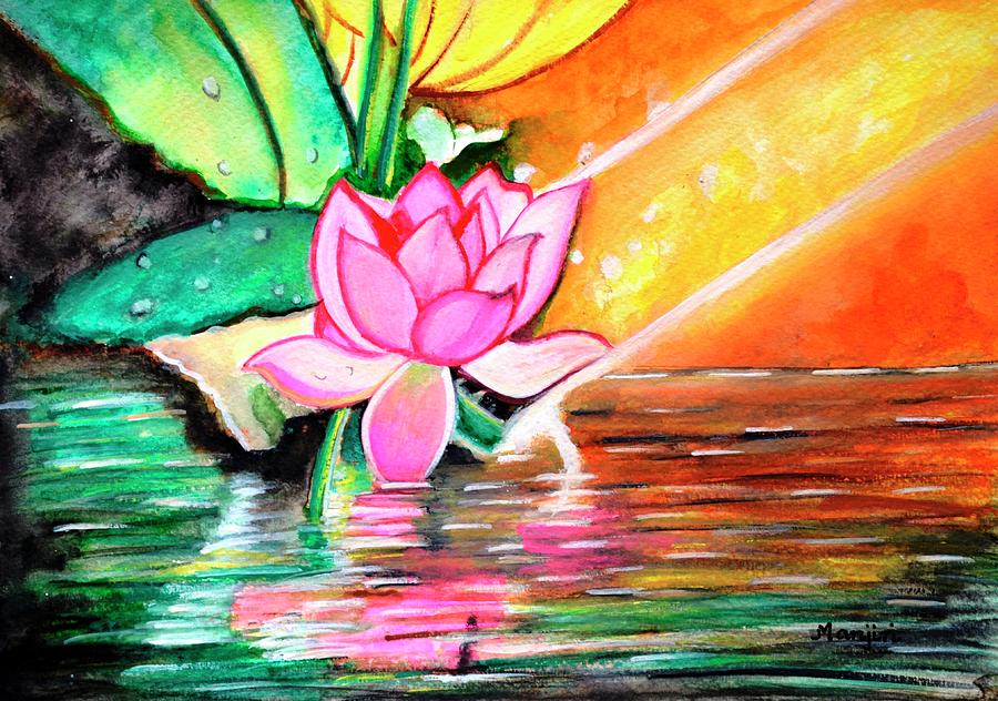 Lotus Sunrise a cheerful vibrant painting   Painting by Manjiri Kanvinde