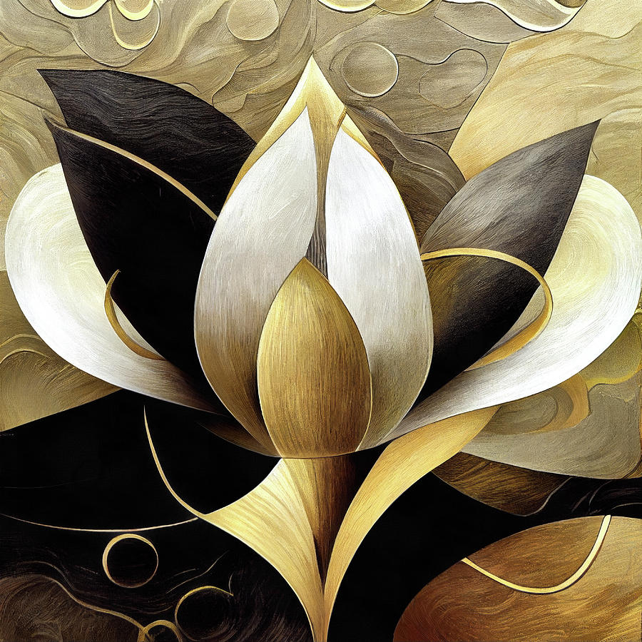 Abstract Mixed Media - Lotusflower Gold by Jacky Gerritsen