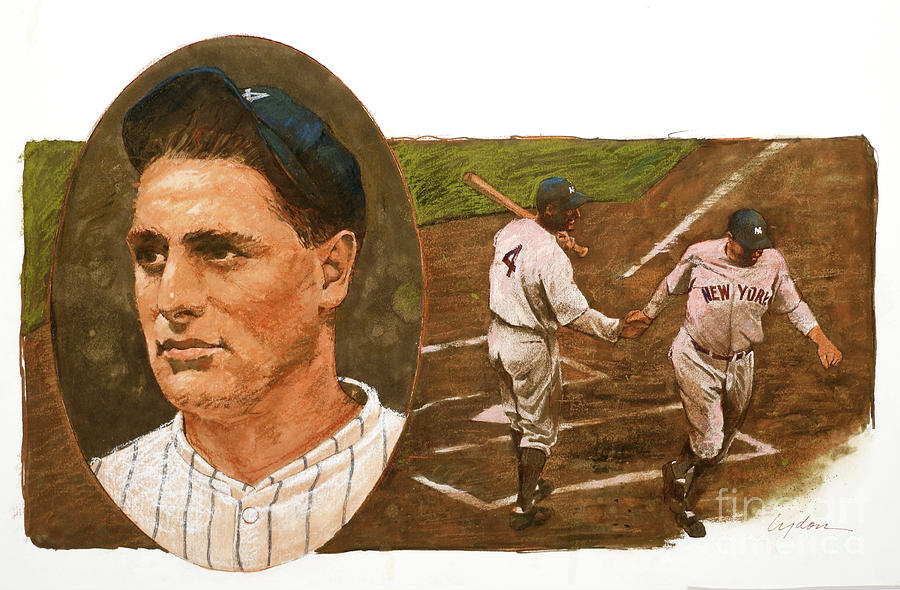 Baseball Legends - Lou Gehrig Painting by Tom Lydon
