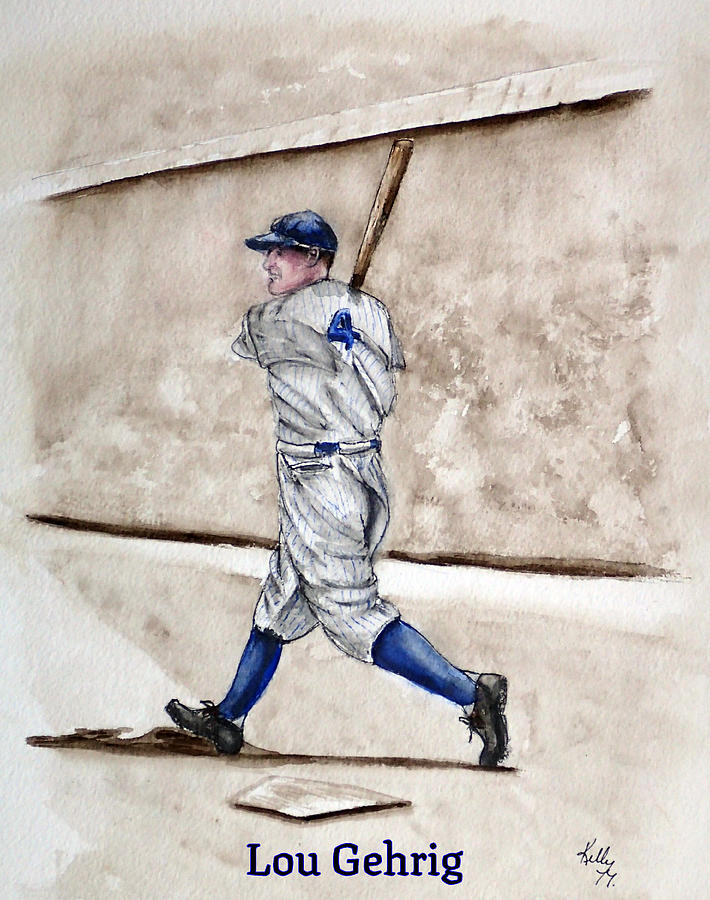 Lou Gehrig Vintage Baseball Painting by Kelly Mills