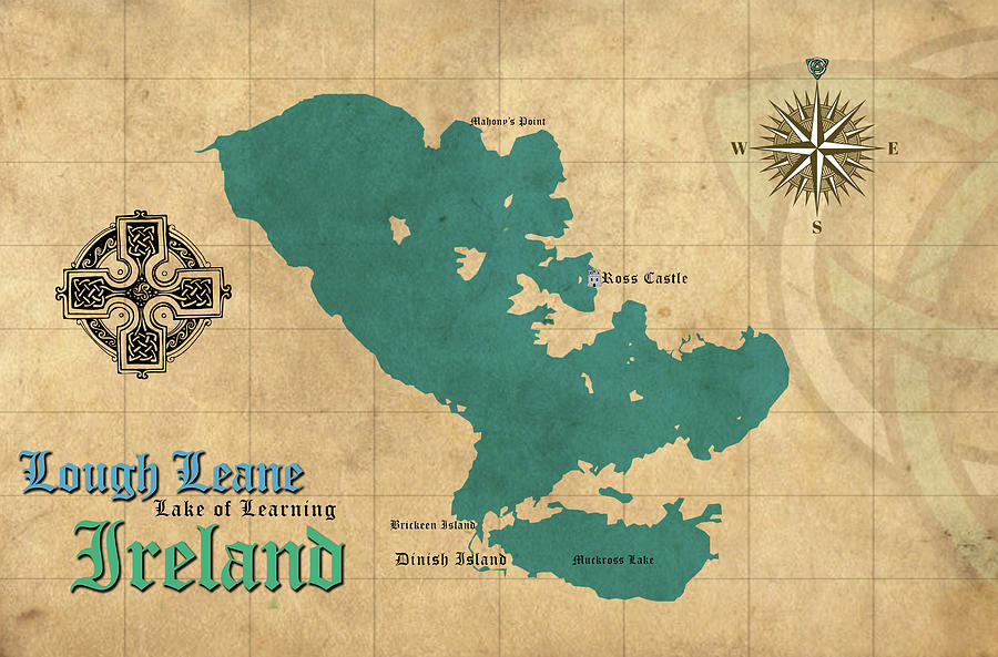 Castle Digital Art - Lough Leane Ireland Vintage Map by Greg Sharpe
