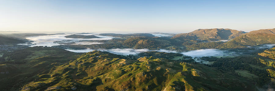 Loughrigg Fell and Langdlae cloud inversion aerial Lake District Photograph by Sonny Ryse