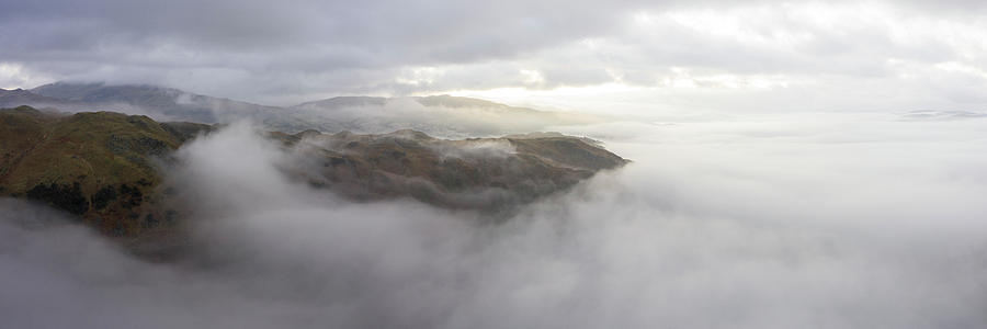 Loughrigg Fell cloud inversion aerial lake district Photograph by Sonny Ryse