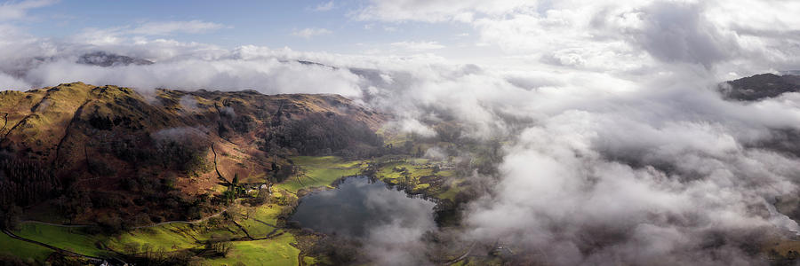 Loughrigg Tarn cloud inversion aerial lake district Photograph by Sonny Ryse