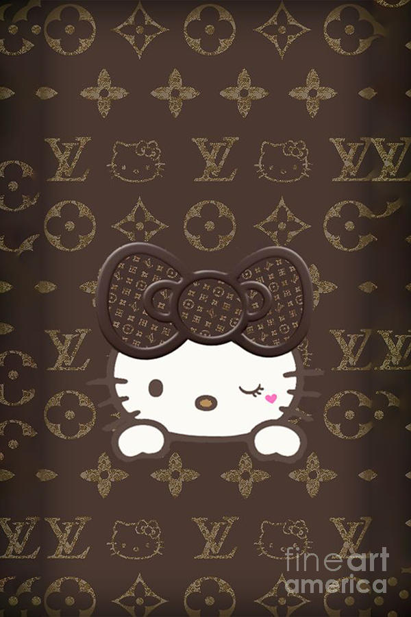 Louis Vuitton Hello Kitty Brown Gold Digital Art by Levi Conner