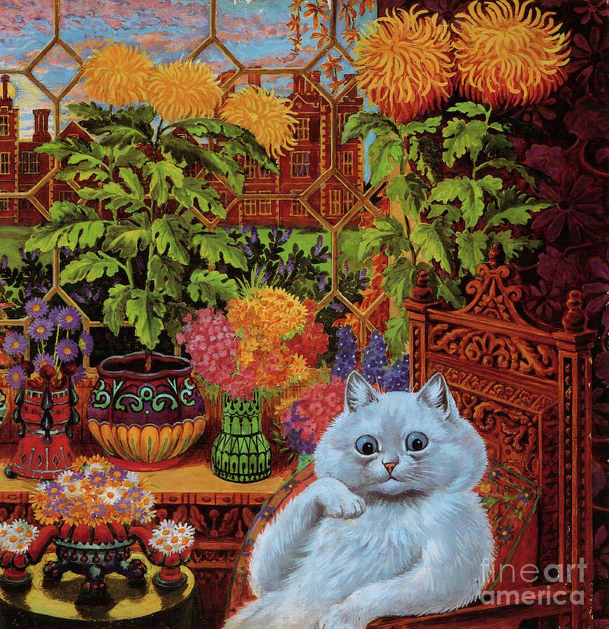 Louis Wain Sitting Cat Print Painting by Kithara Studio