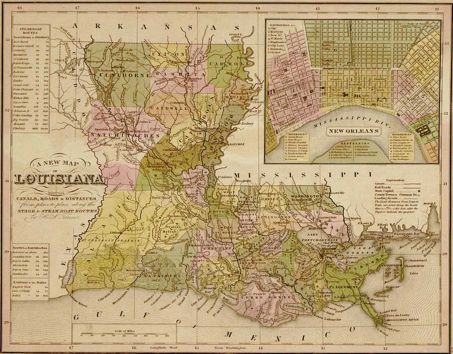 Map Drawing - Louisiana 1844 by Vintage Maps