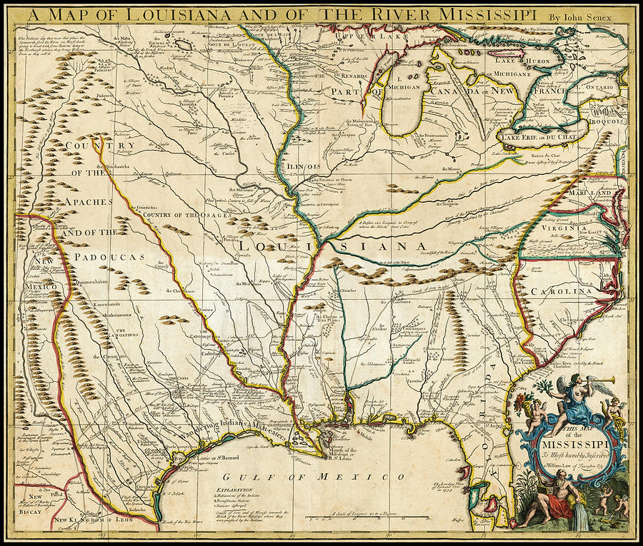 Vintage Map of Louisiana and of the River Mississippi, 1721 –  wallmapsforsale