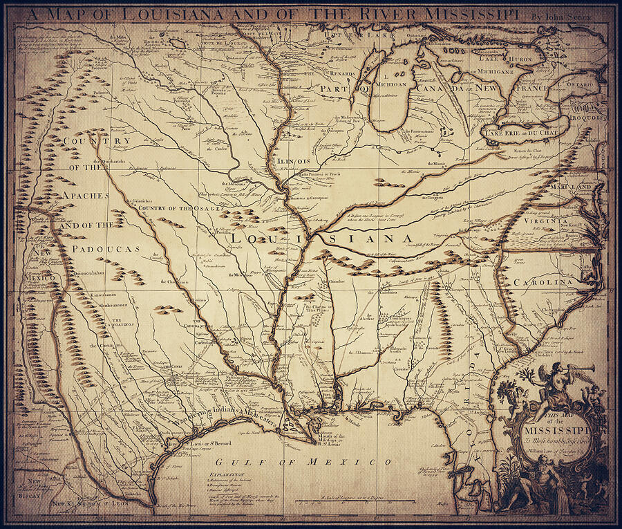 Louisiana and Mississippi River Vintage Map 1721 Sepia Photograph by ...