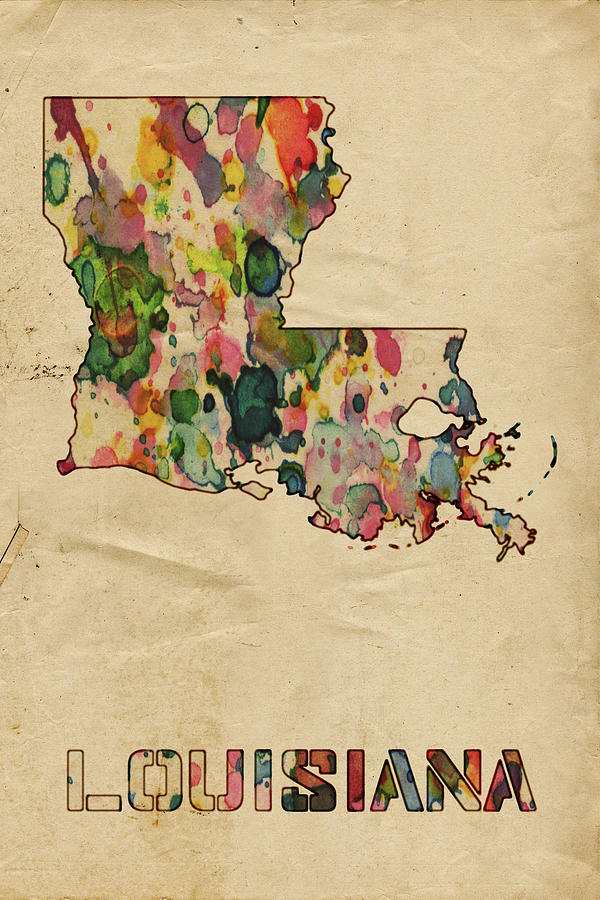 Louisiana Map Poster Watercolor Painting by Beautify My Walls