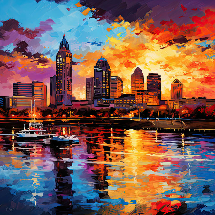 Louisville at Sunset Painting by Lourry Legarde
